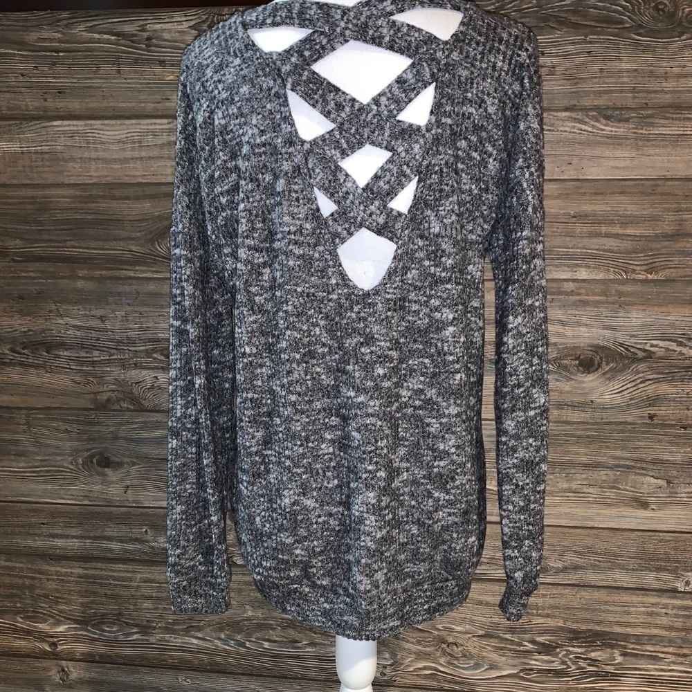 Fantastic Fawn Crisscross Back Grey Sweater